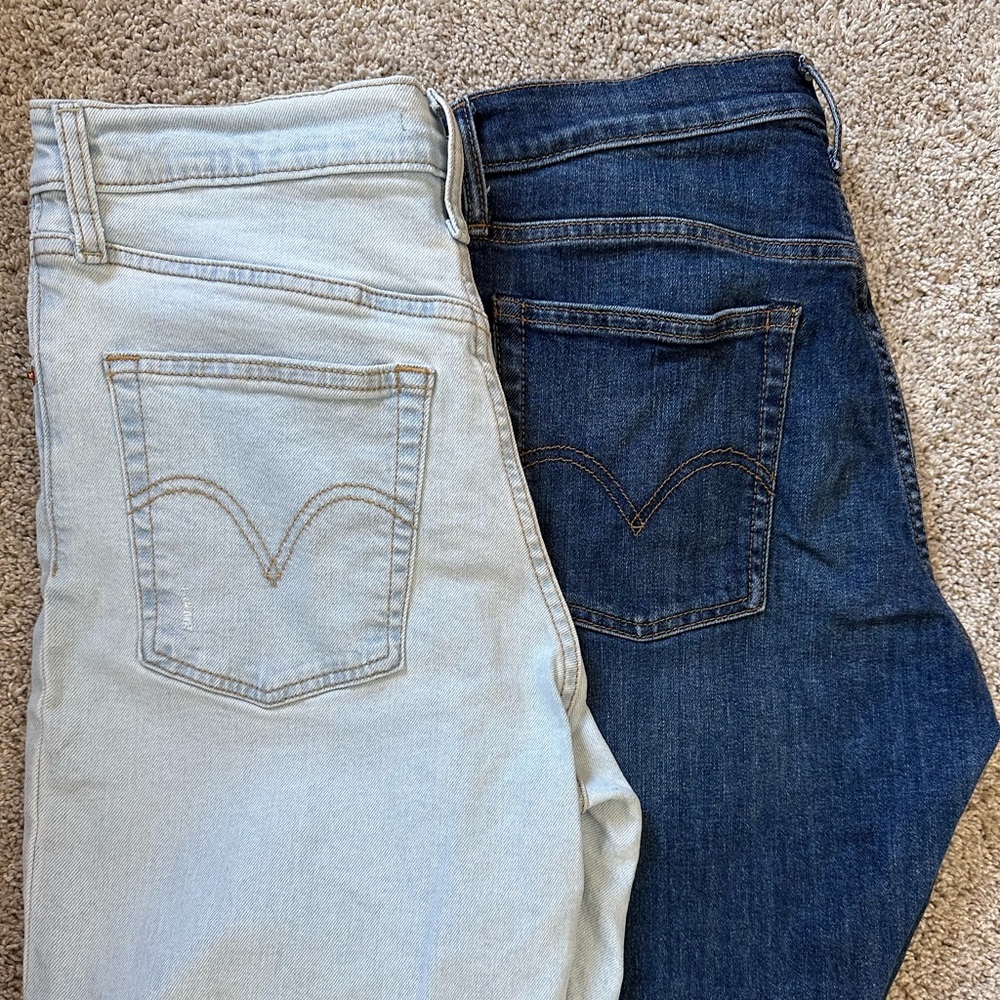 Two pair of high waisted Levi jeans size 30. Wedgie skinny. Ribcage straight